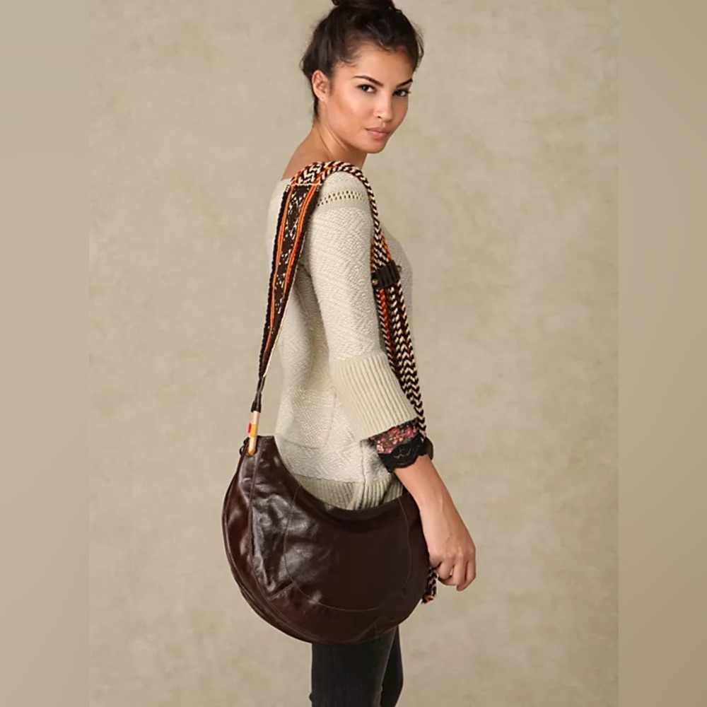 Limon Piel - Brown Leather Crossbody Bag with Colorful Woven Strap - Picture 2 of 8